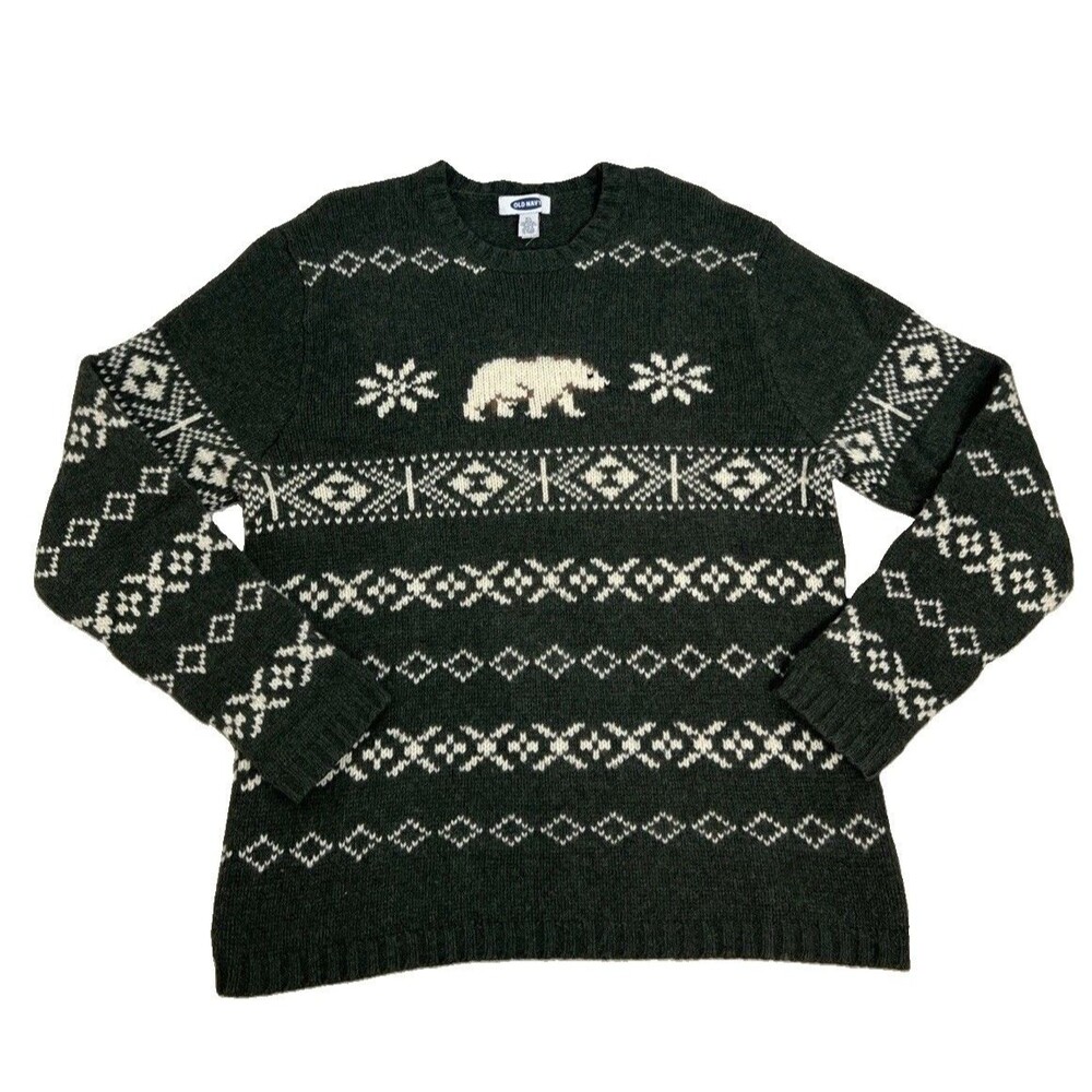 Old Navy Polar Bear Wool Sweater XL Crewneck Pullover Nordic Fair Isle Wool Ski